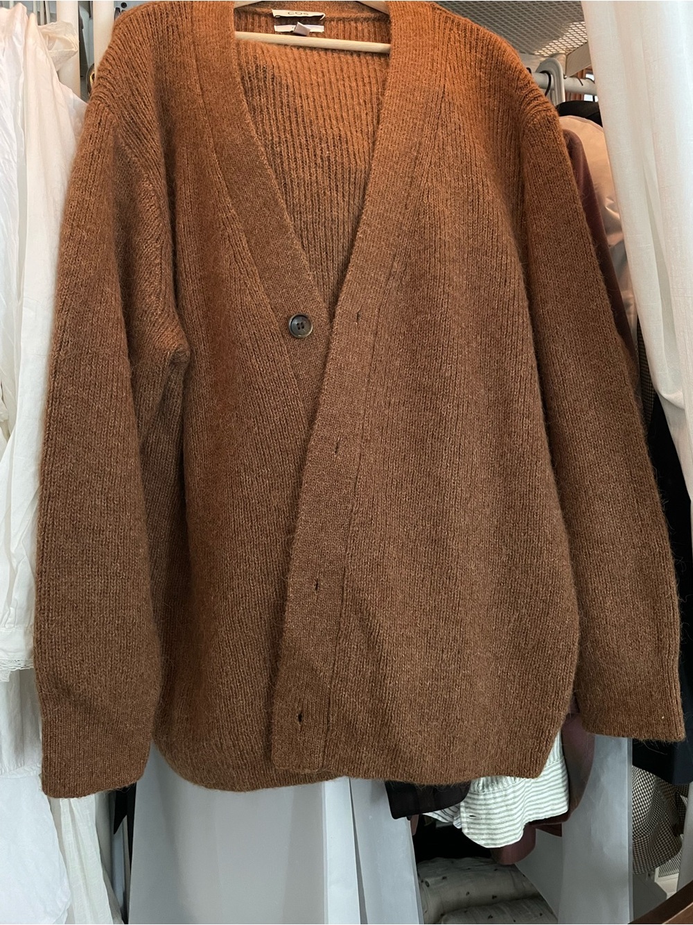COS Men's Brown One-Button Wool Blend Cardigan
